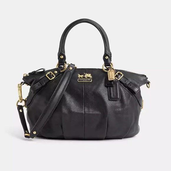 Coach MADISON SOPHIA SATCHEL Shoulder Bag in Black LEATHER W/gold accents EUC - Picture 1 of 17